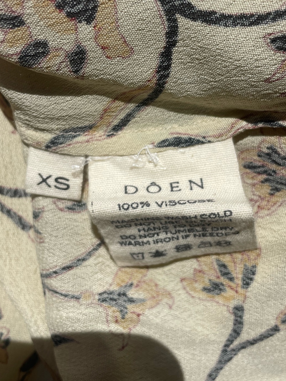 DOEN Floral Ruffle Neck Blouse Cream Brown Viscose Oversized XS - Picture 2 of 9